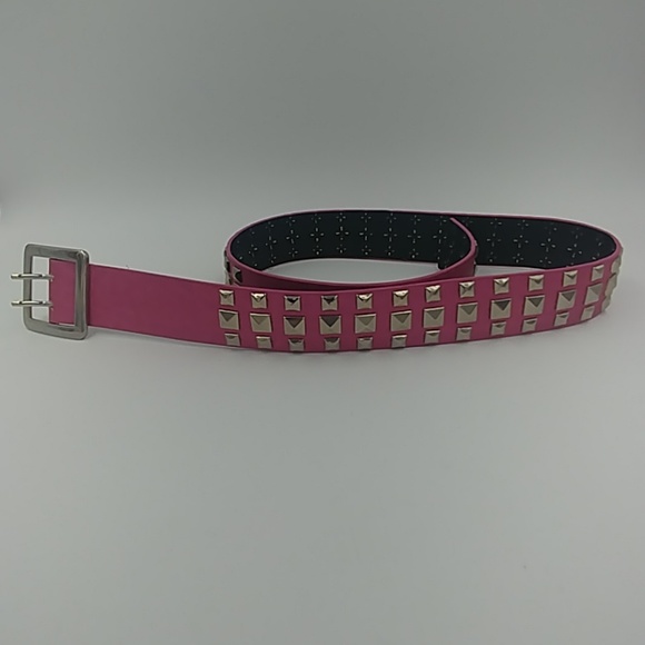 Faux Leather 3 Row Pyramid Belt Pink/Silver SM - Picture 2 of 3